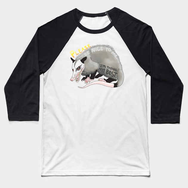 Be Nice Possum Baseball T-Shirt by ProfessorBees